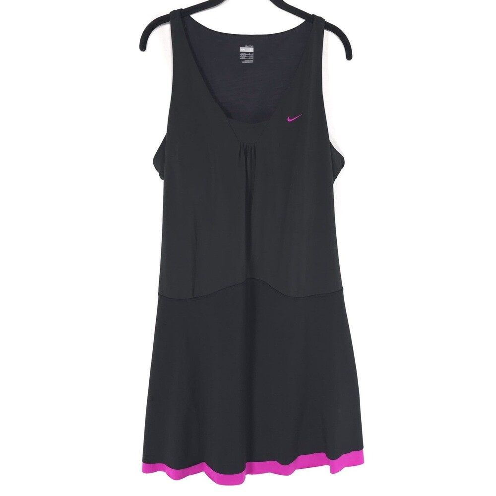 NIKE FIT DRY Women's Serena Williams Tennis Dress LARGE Black Pink  348341-010
